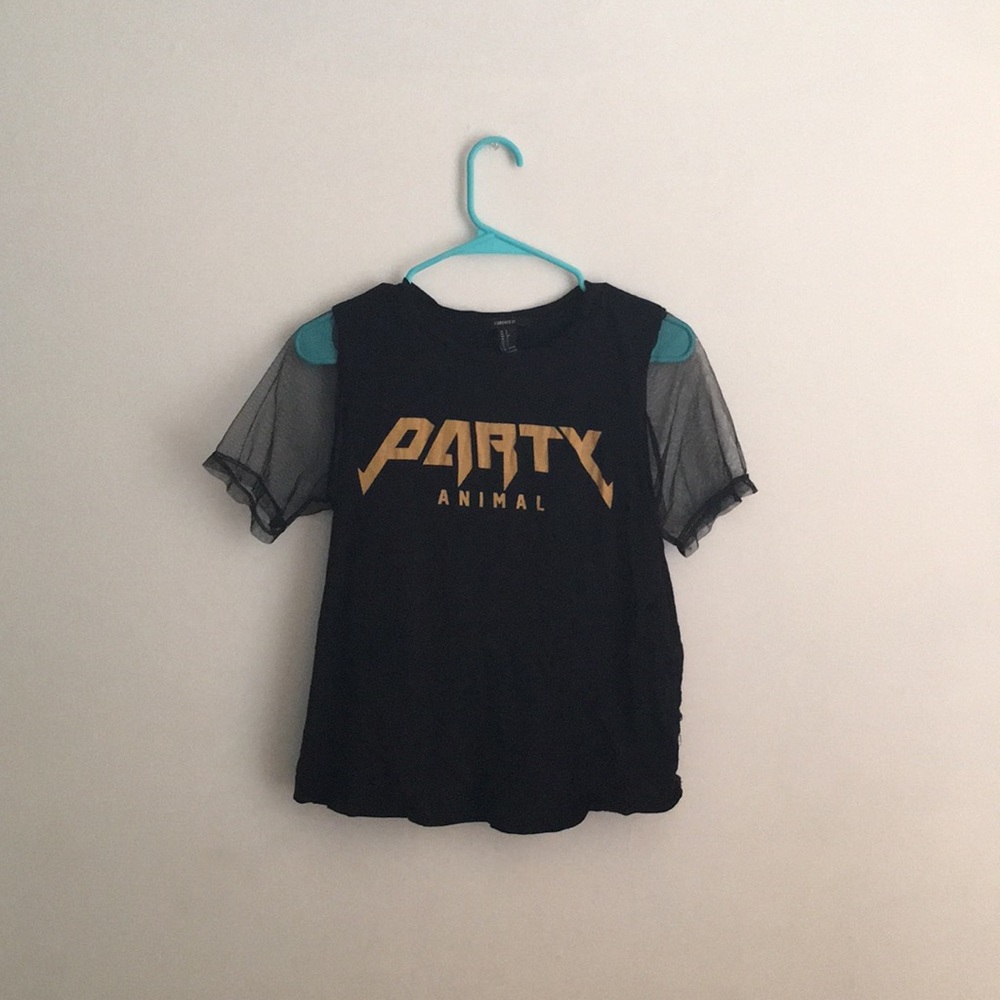 party animal top. with mesh sleeves underneath